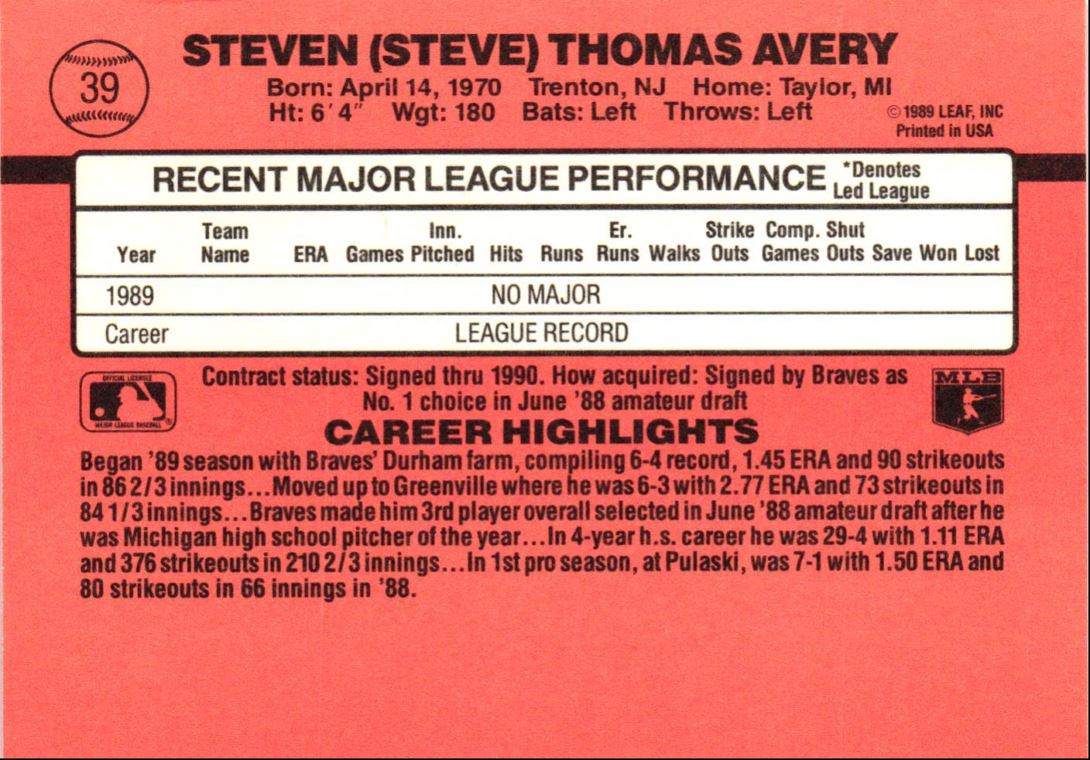 1990 Donruss Steve Avery