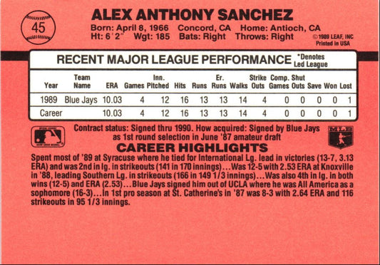 1990 Donruss Alex Sanchez