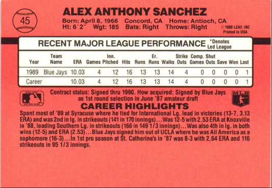 1990 Donruss Alex Sanchez