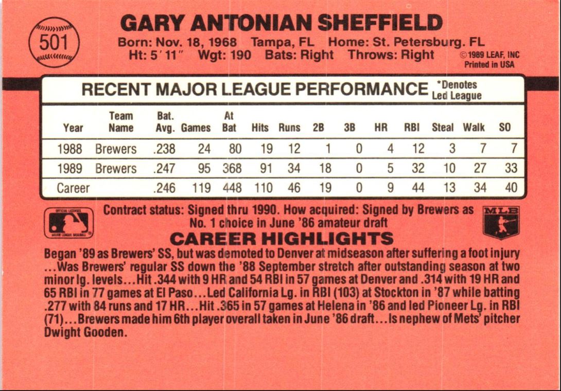 1990 Donruss Gary Sheffield