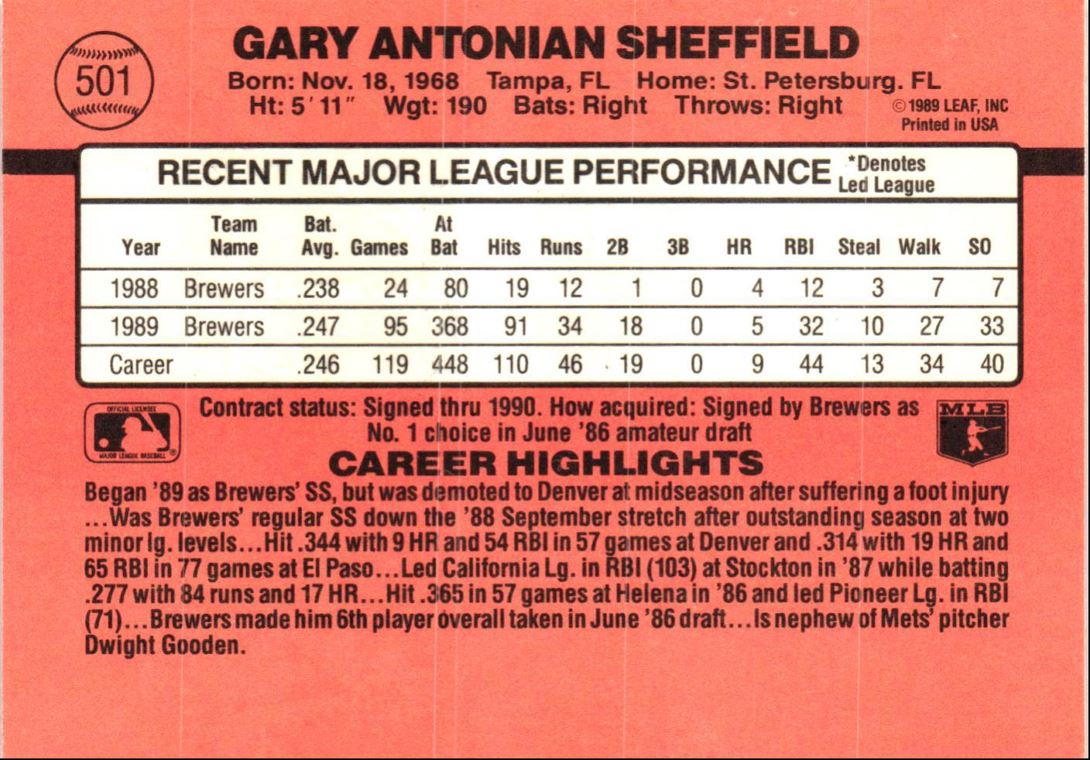 1990 Donruss Gary Sheffield