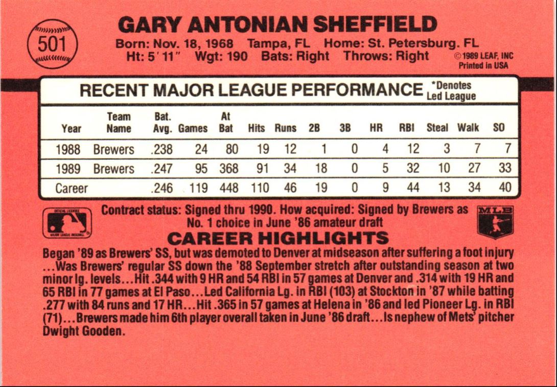 1990 Donruss Gary Sheffield