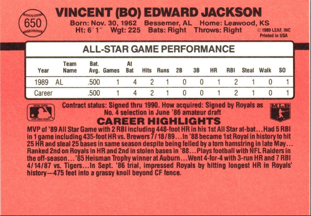 1990 Donruss Bo Jackson