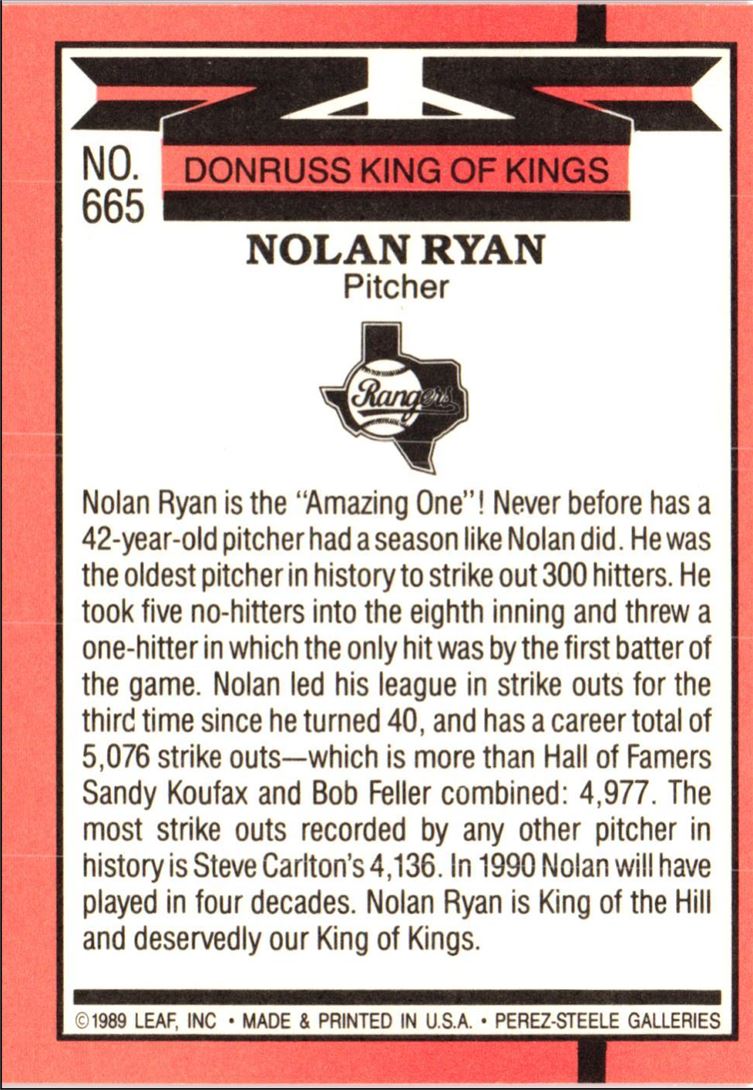 1990 Donruss Nolan Ryan 5000K