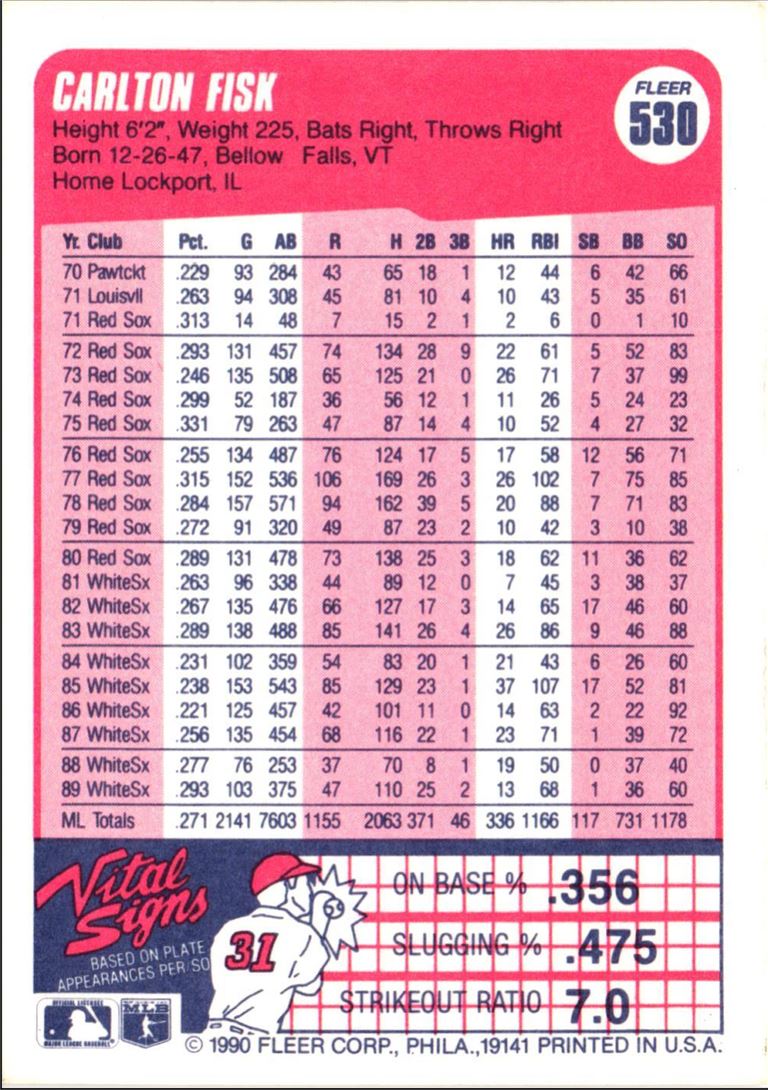 1990 Fleer Carlton Fisk