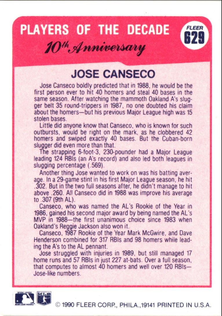 1990 Fleer Jose Canseco