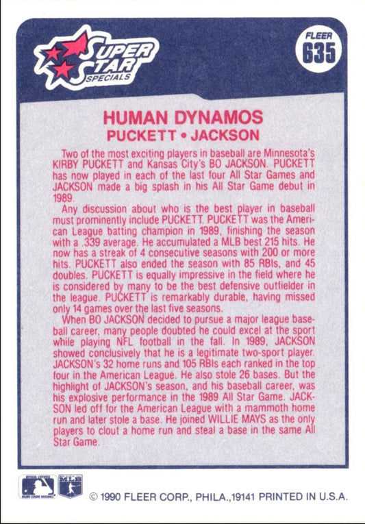 1990 Fleer Human Dynamos - Kirby Puckett/Bo Jackson