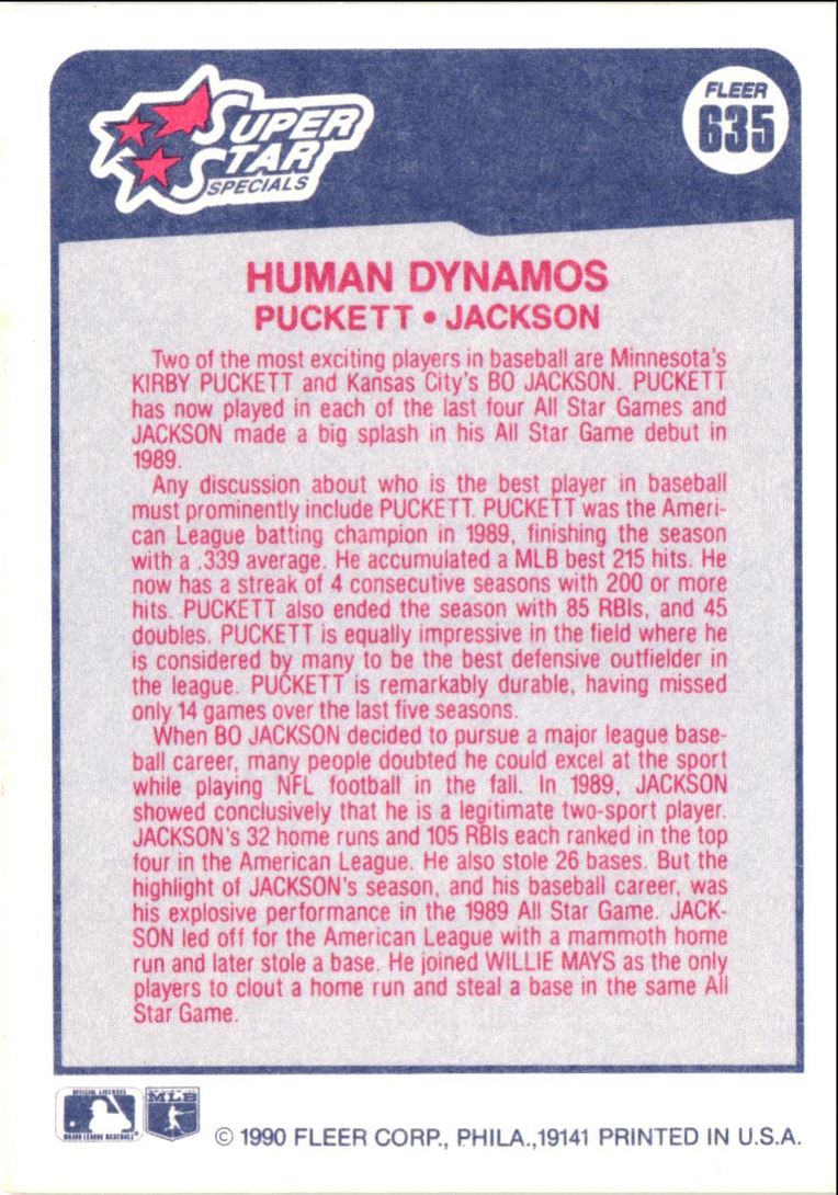 1990 Fleer Human Dynamos - Kirby Puckett/Bo Jackson