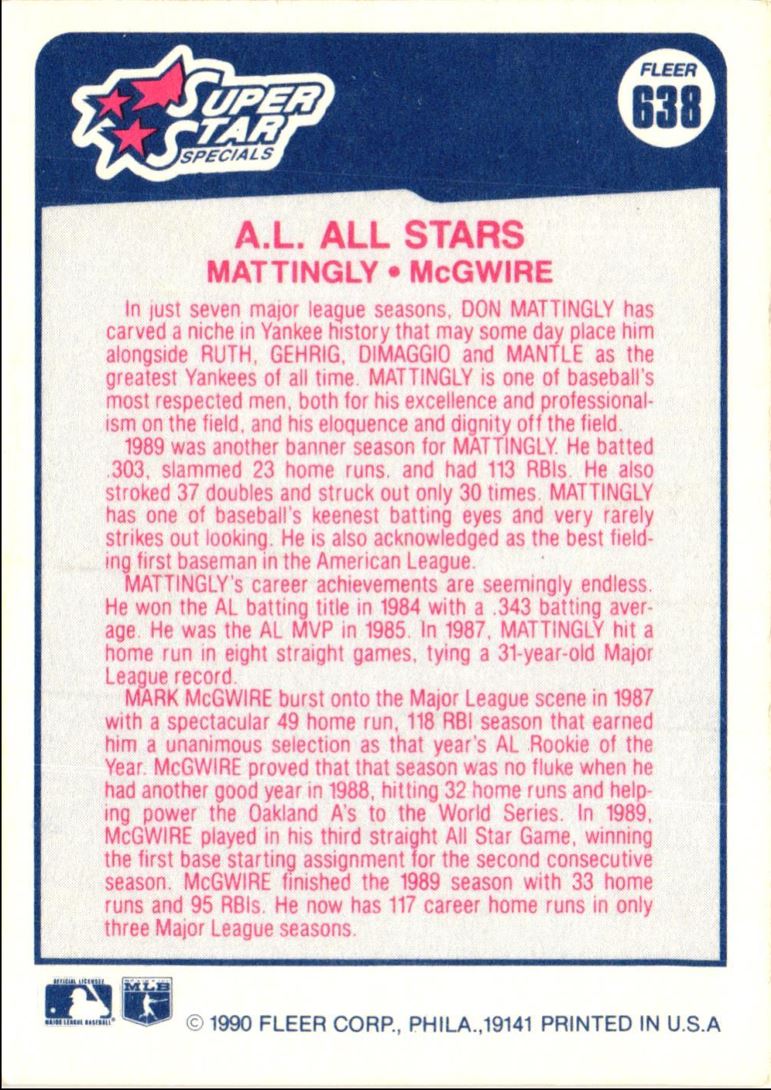 1990 Fleer Don Mattingly/Mark McGwire