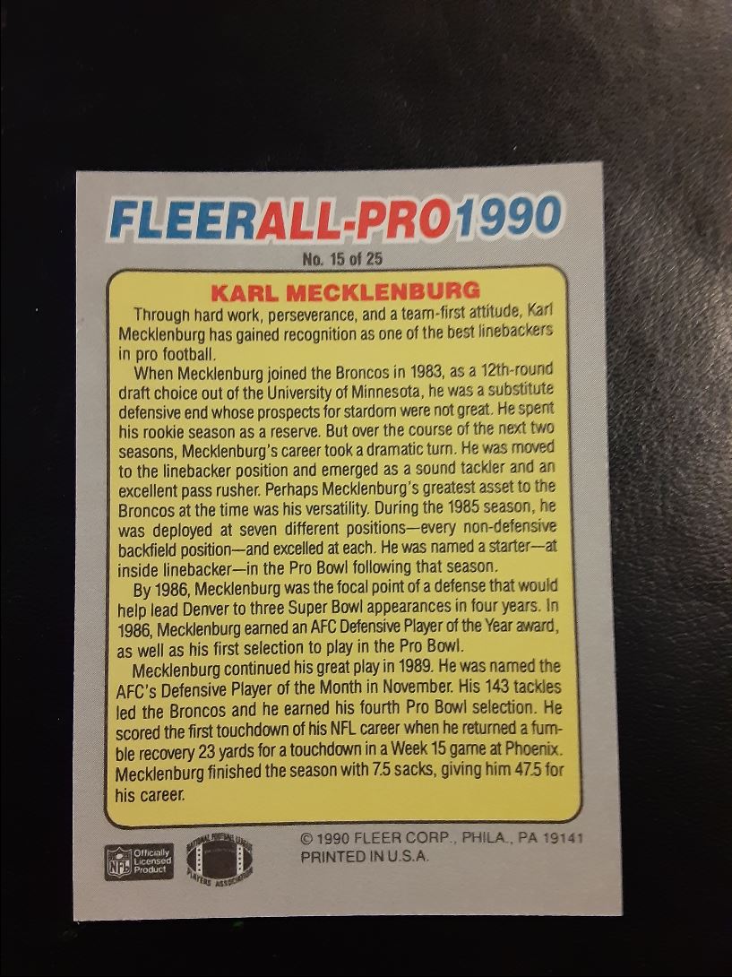 1990 Fleer All-Pro Karl Mecklenburg