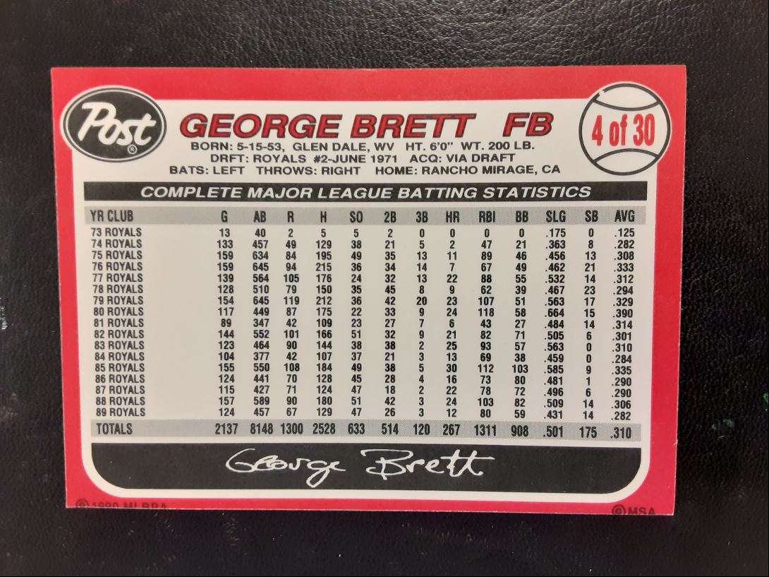 1990 Post Cereal George Brett