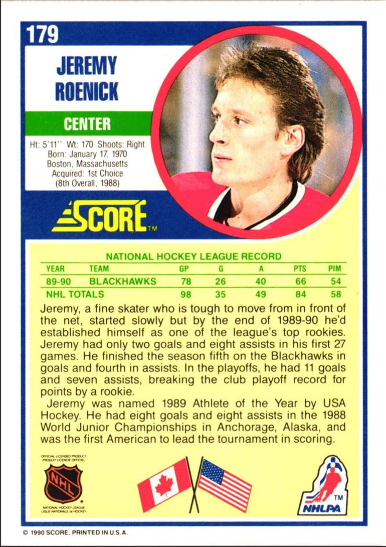 1990 Score Jeremy Roenick