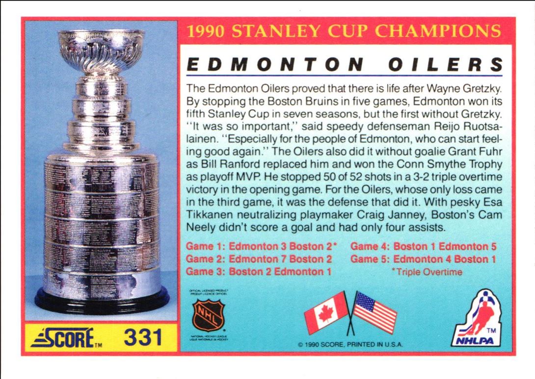 1990 Score 1990 Stanley Cup Champions AW