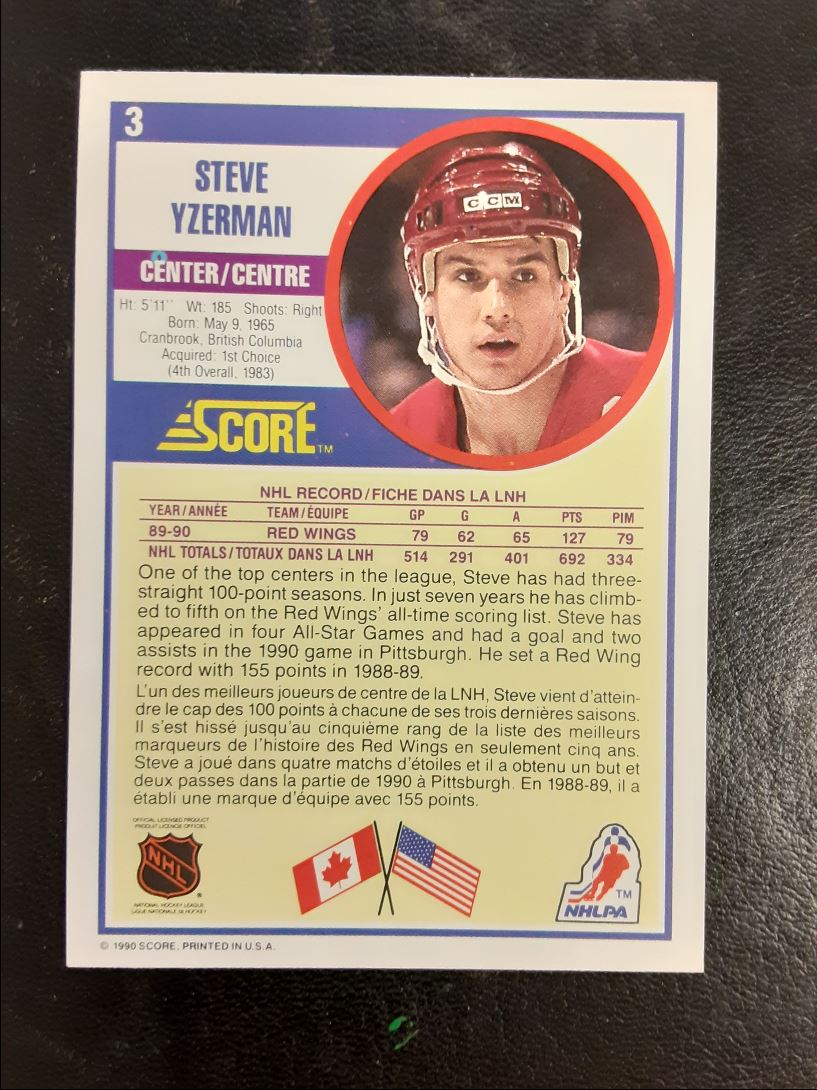 1990 Score Canadian Steve Yzerman