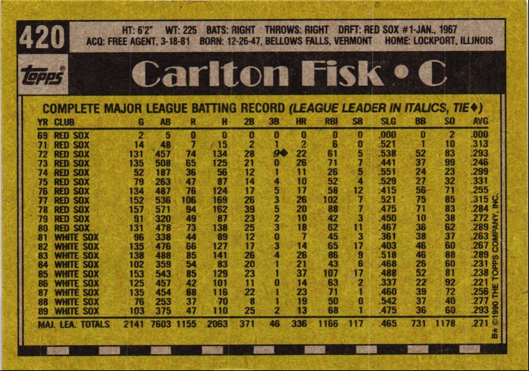 1990 Topps Carlton Fisk