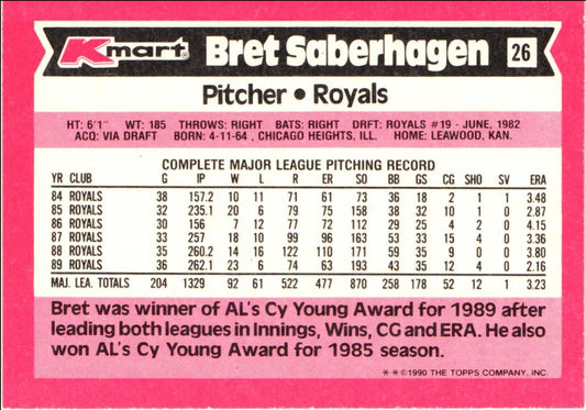 1990 Topps Kmart Super Stars Bret Saberhagen