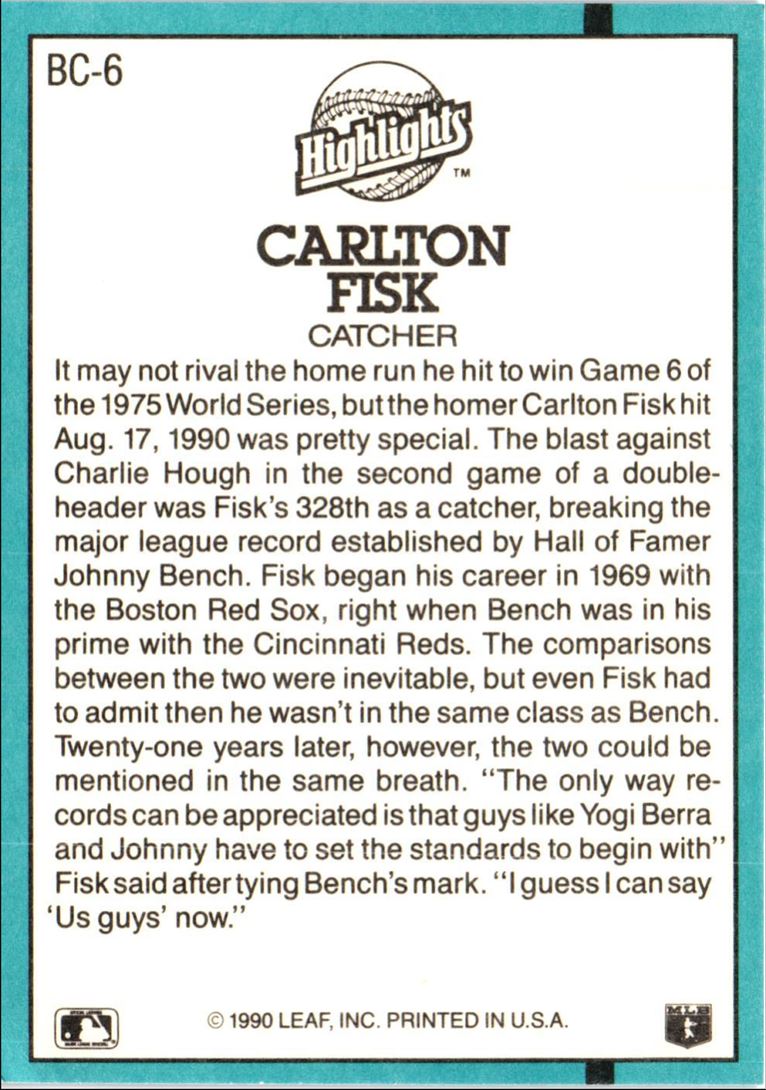 1991 Donruss Bonus Cards Carlton Fisk