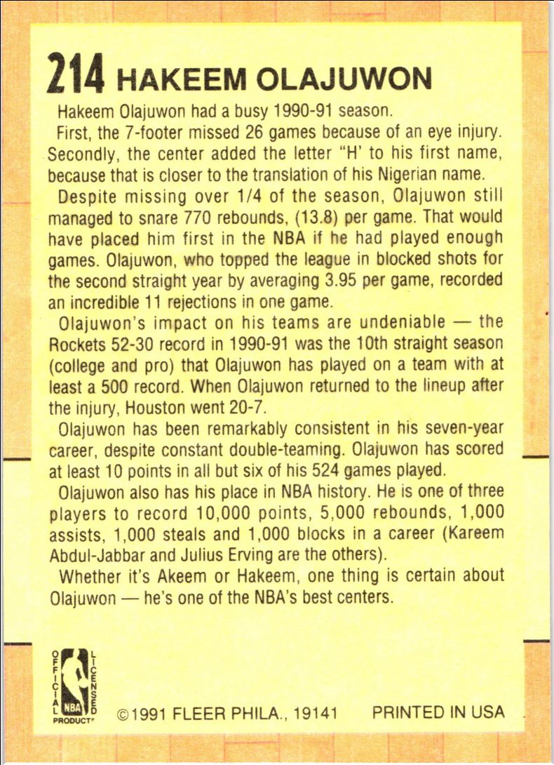 1991 Fleer Hakeem Olajuwon