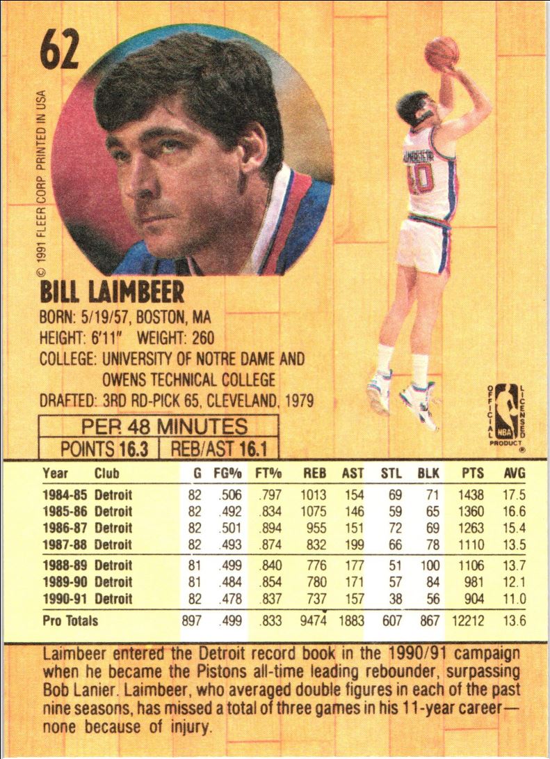 1991 Fleer Bill Laimbeer