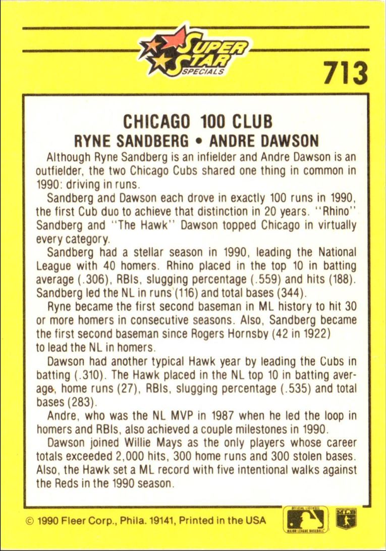 1991 Fleer Ryne Sandberg/Andre Dawson