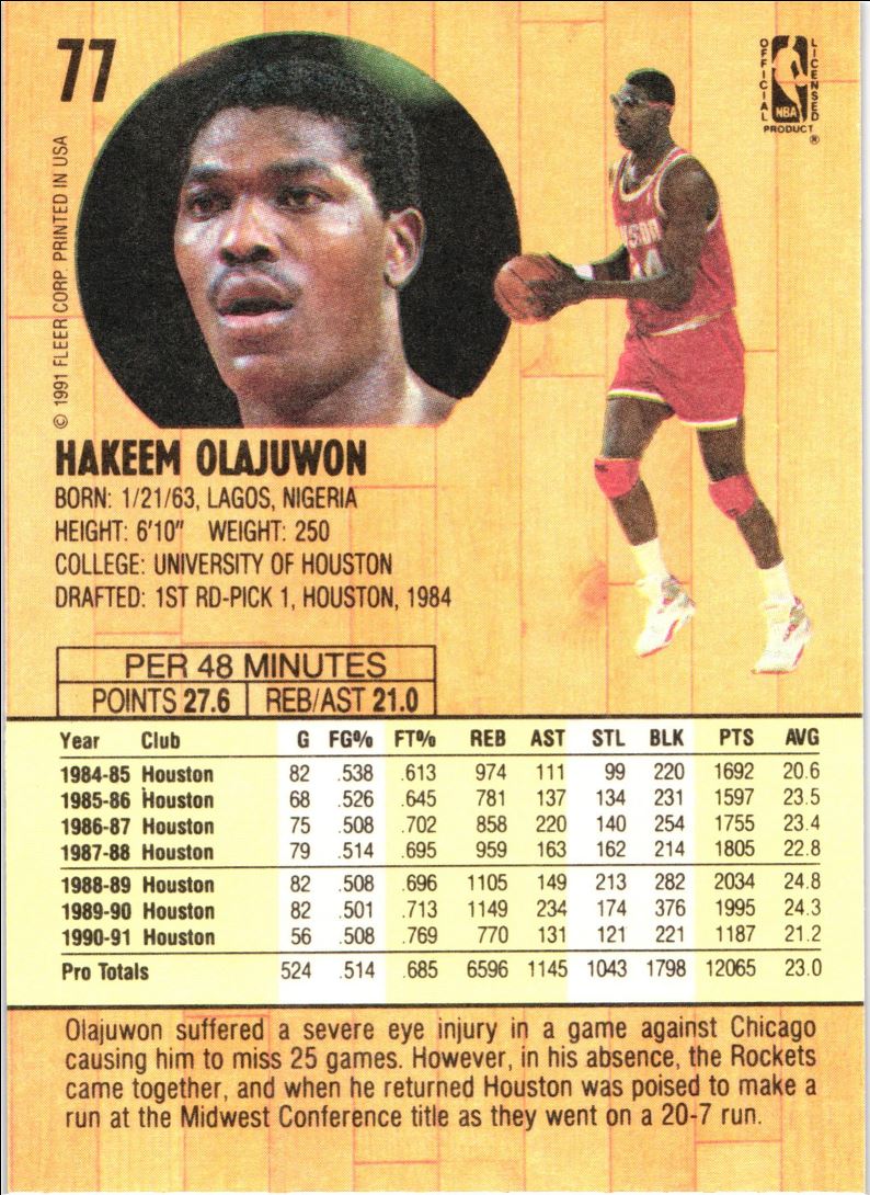 1991 Fleer Hakeem Olajuwon