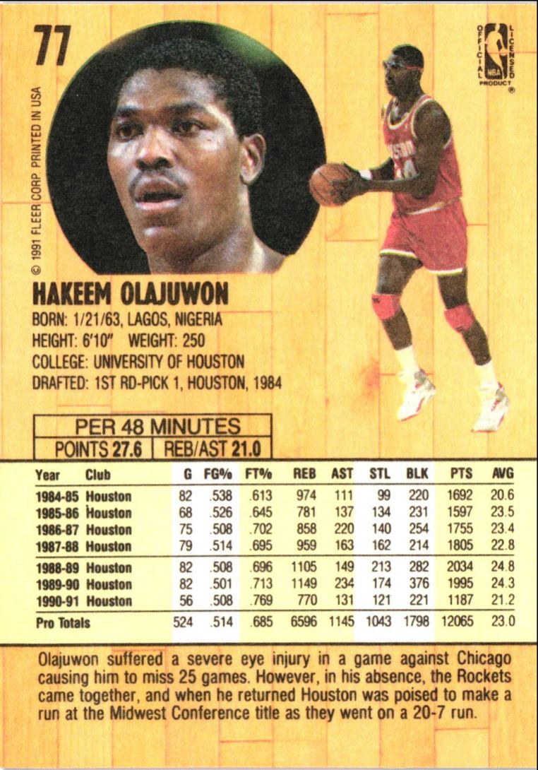 1991 Fleer Hakeem Olajuwon