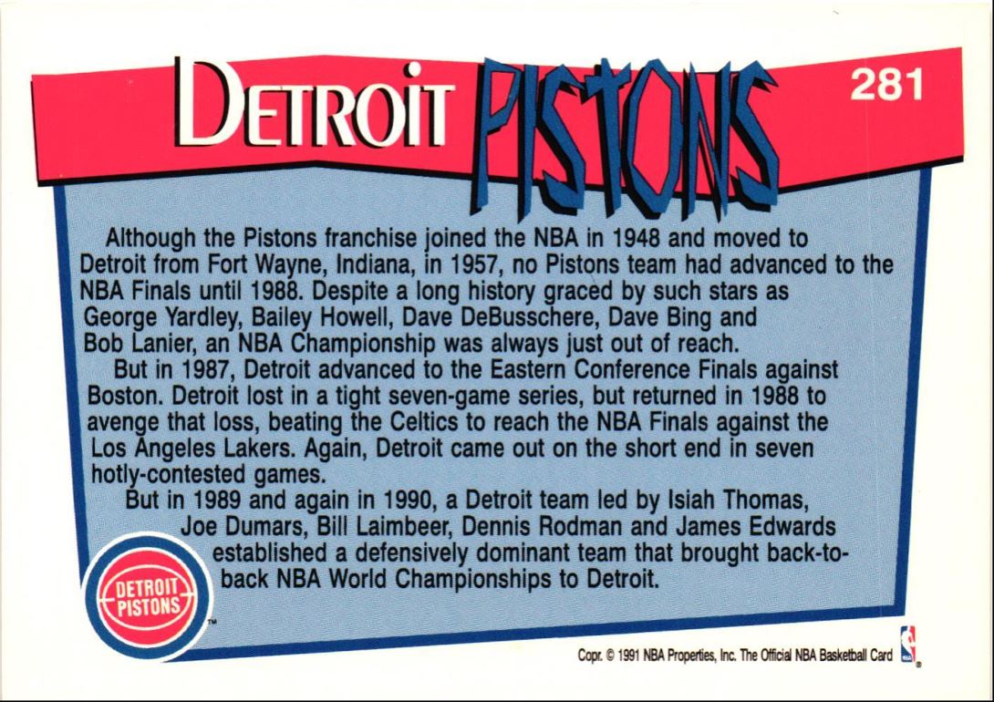 1991 Hoops Detroit Pistons