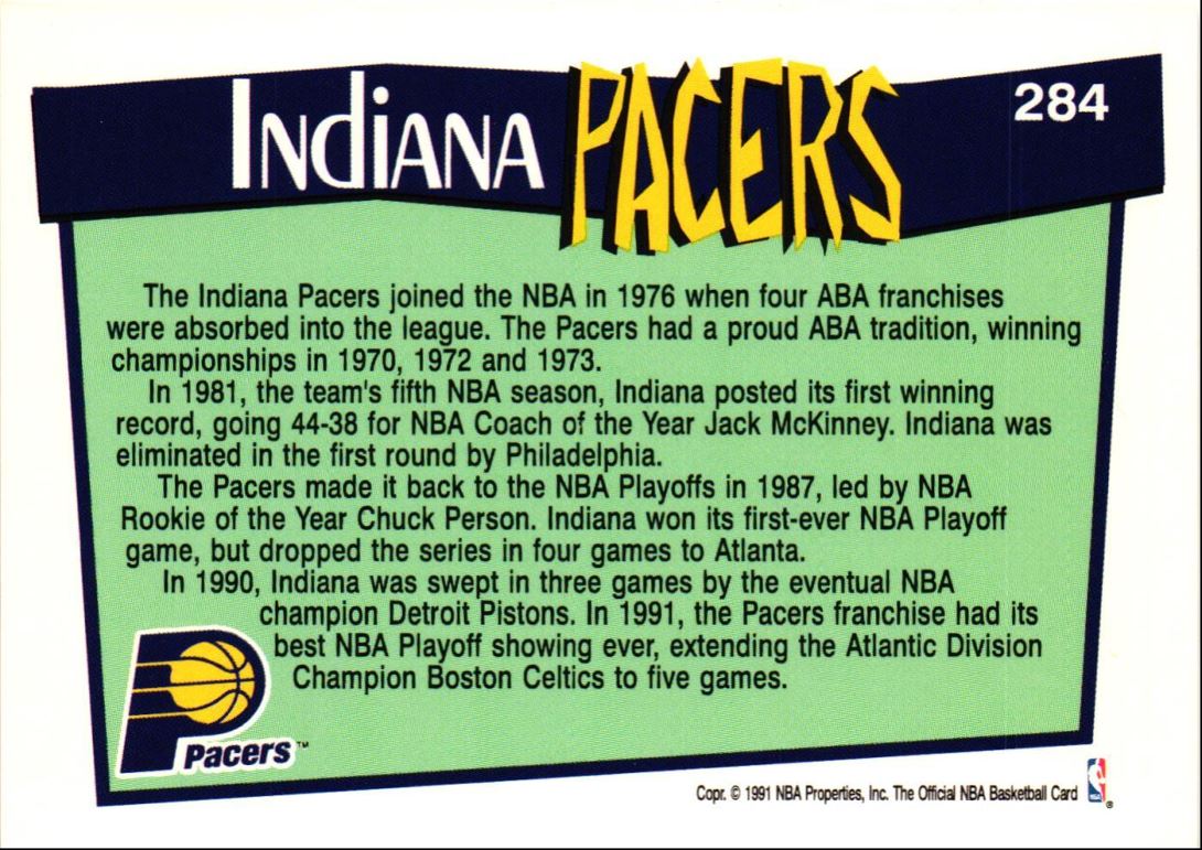 1991 Hoops Indiana Pacers