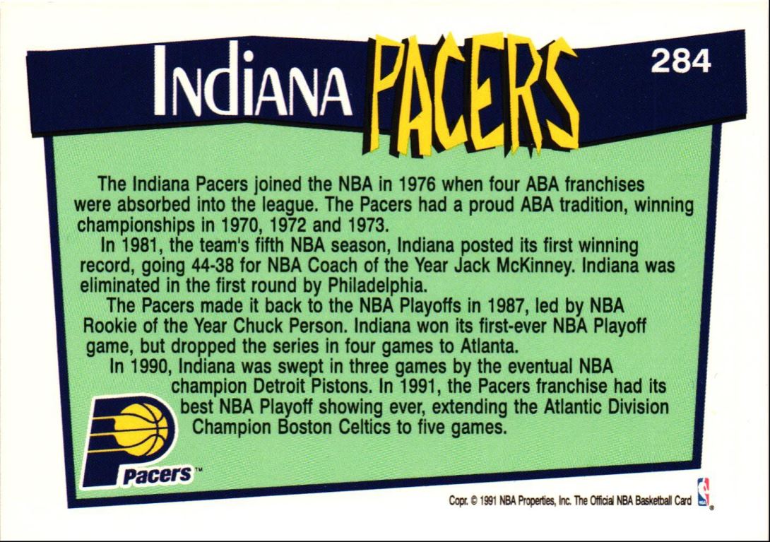 1991 Hoops Indiana Pacers