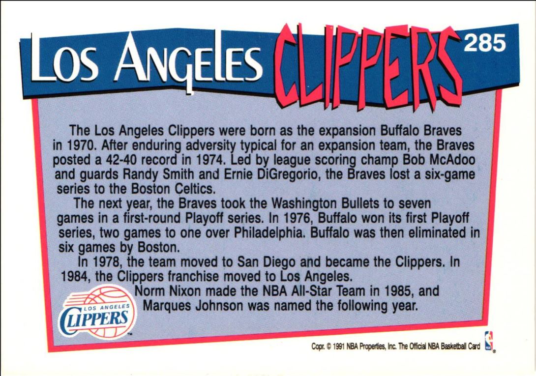 1991 Hoops Los Angeles Clippers