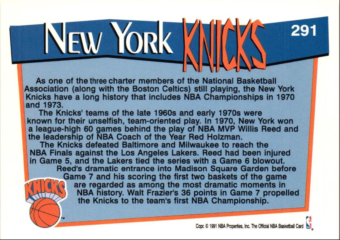 1991 Hoops New York Knicks