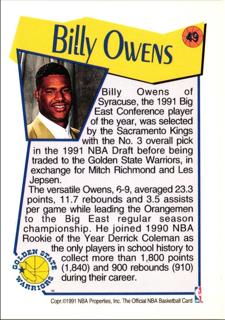 1991 Hoops McDonalds Billy Owens