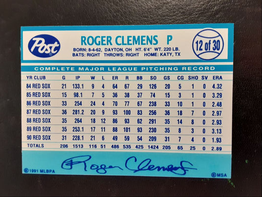 1991 Post Cereal Roger Clemens