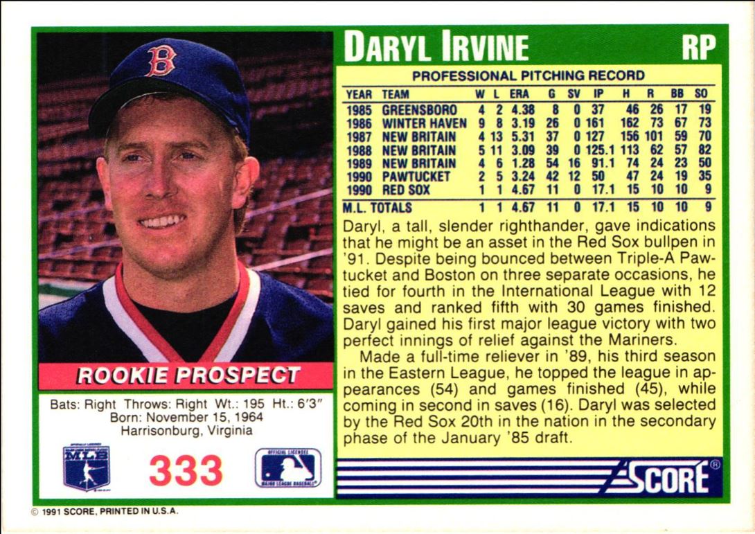 1991 Score Daryl Irvine
