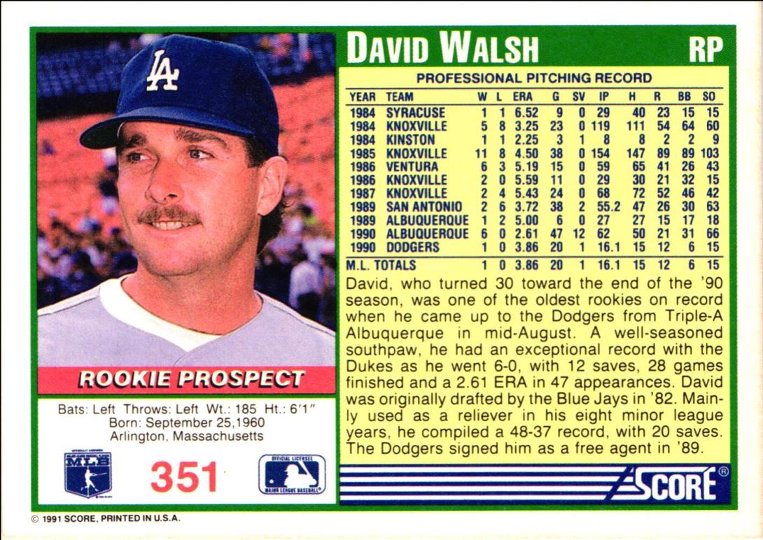 1991 Score Dave Walsh