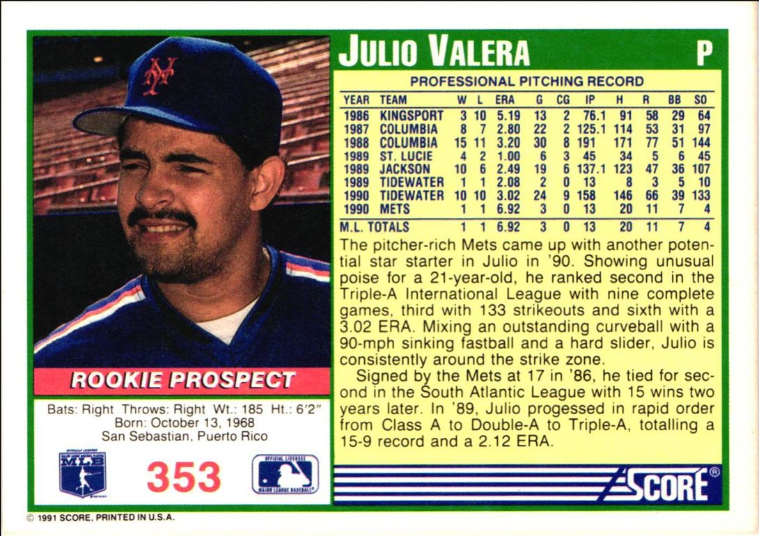 1991 Score Julio Valera