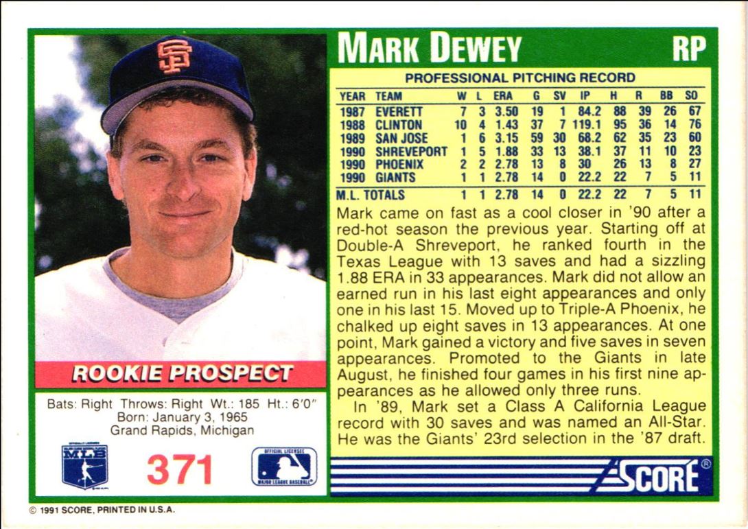 1991 Score Mark Dewey