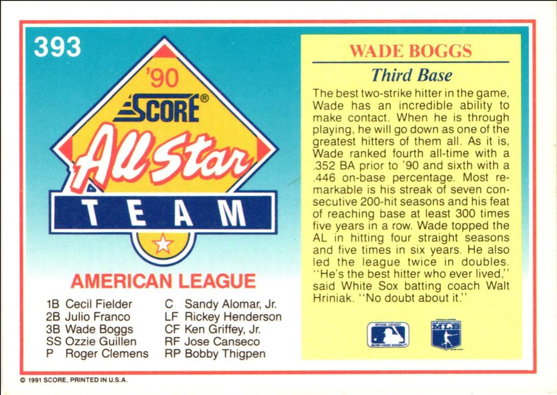 1991 Score Wade Boggs