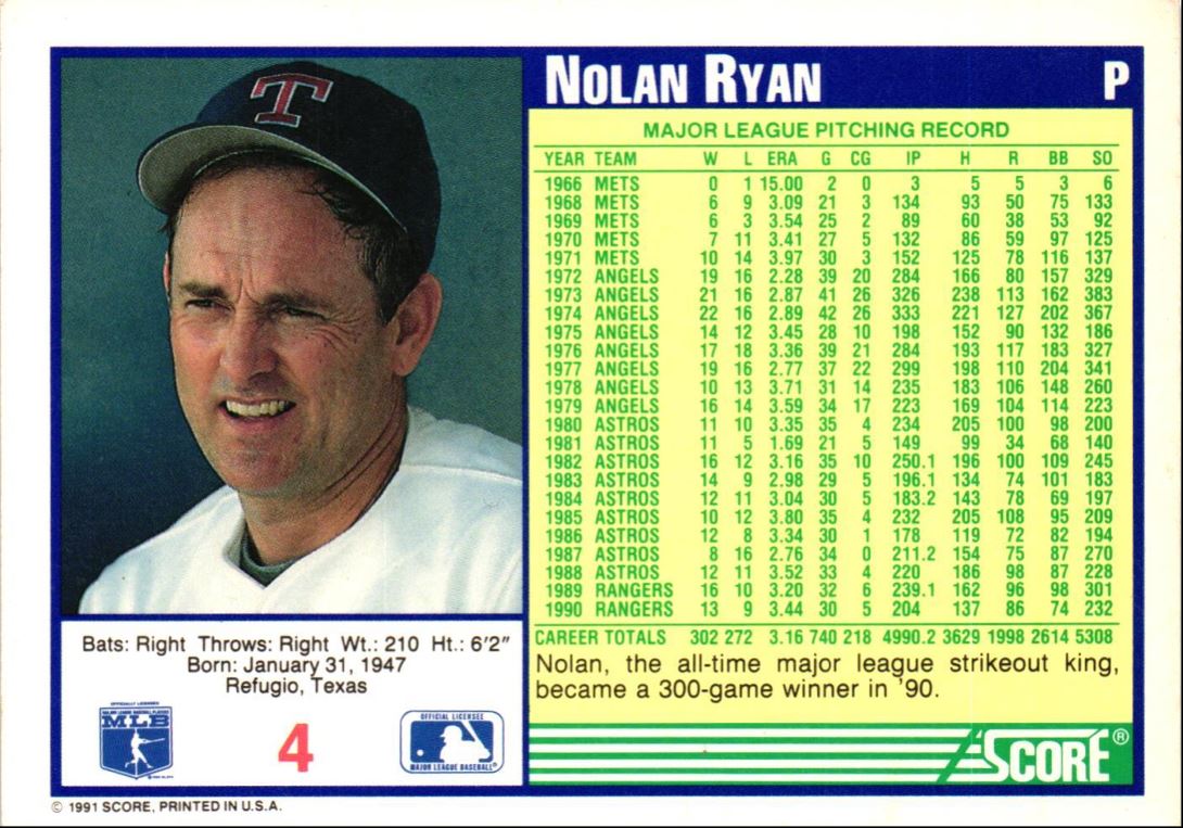 1991 Score Nolan Ryan