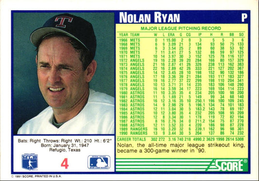 1991 Score Nolan Ryan