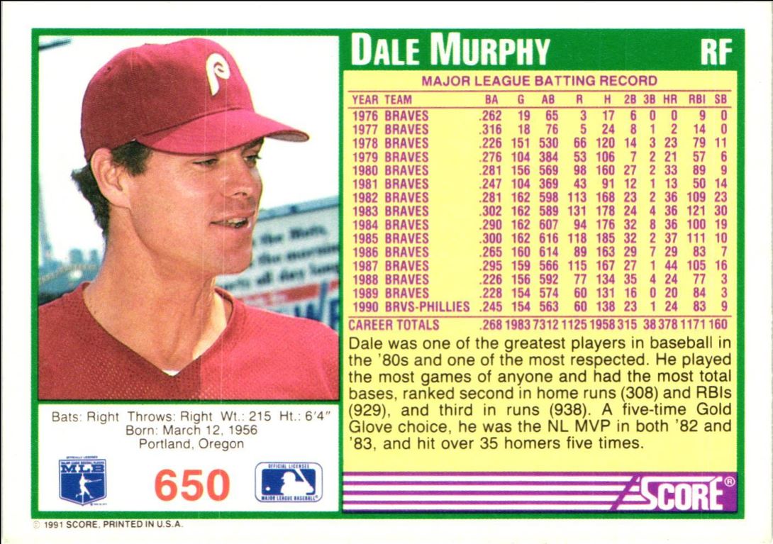 1991 Score Dale Murphy