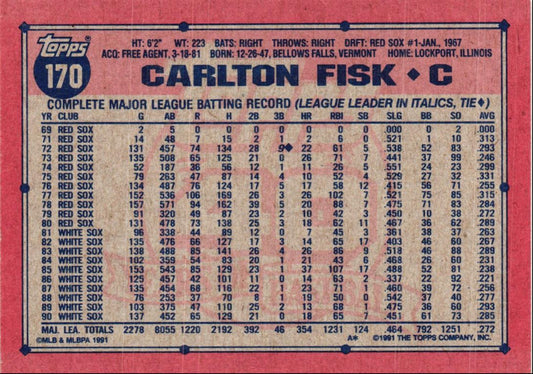 1991 Topps Carlton Fisk