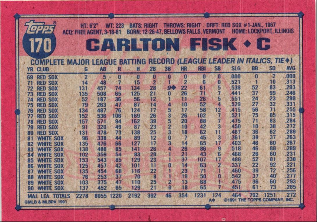 1991 Topps Carlton Fisk