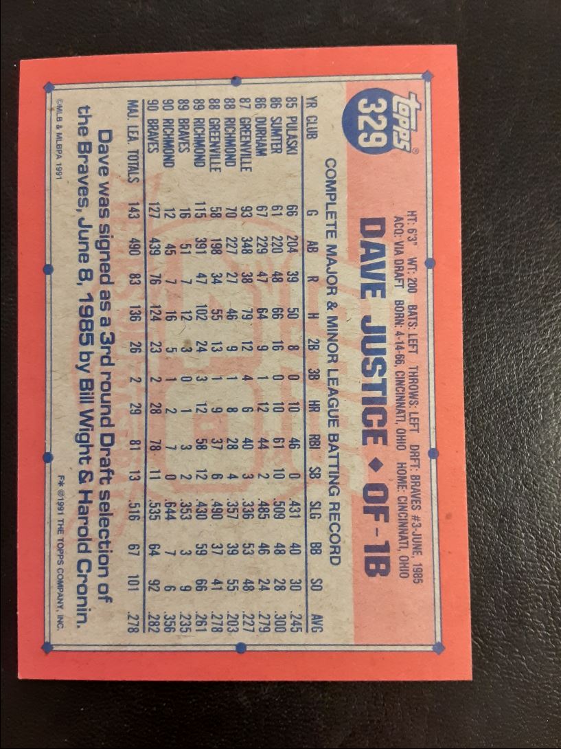 1991 Topps Dave Justice