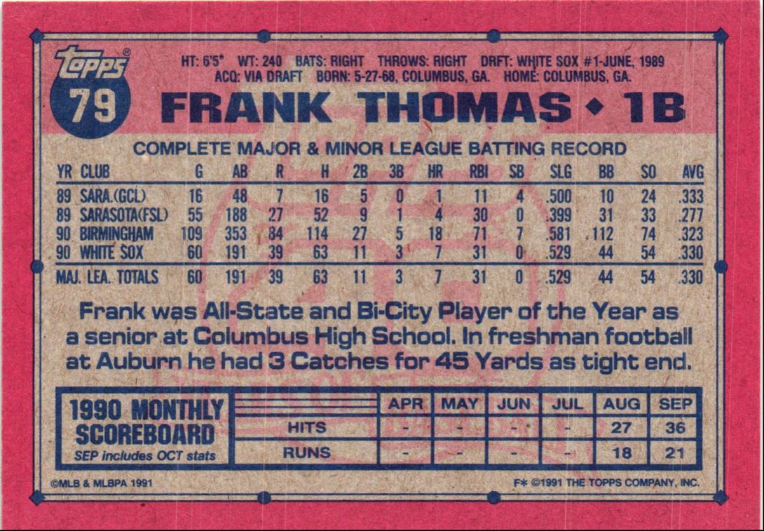 1991 Topps Frank Thomas