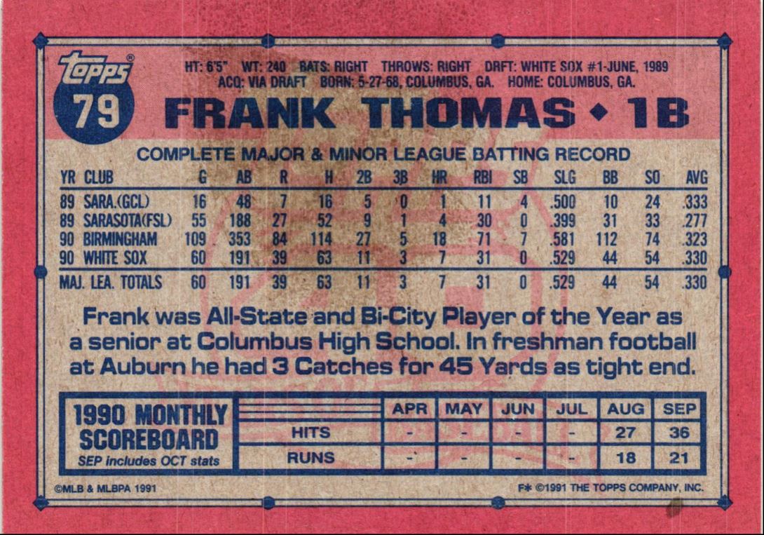 1991 Topps Frank Thomas