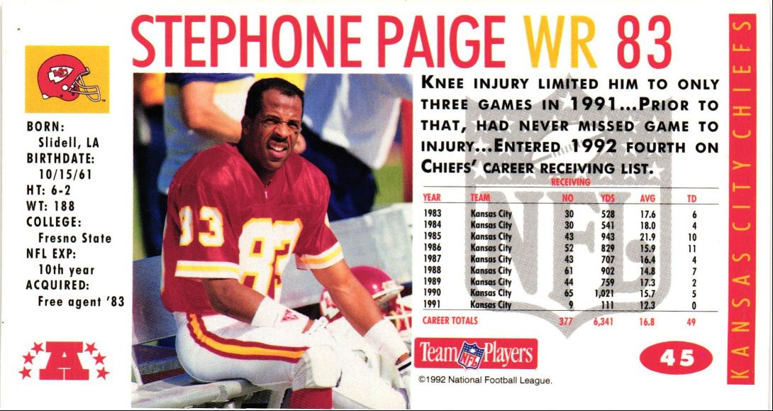 1992 GameDay Stephone Paige