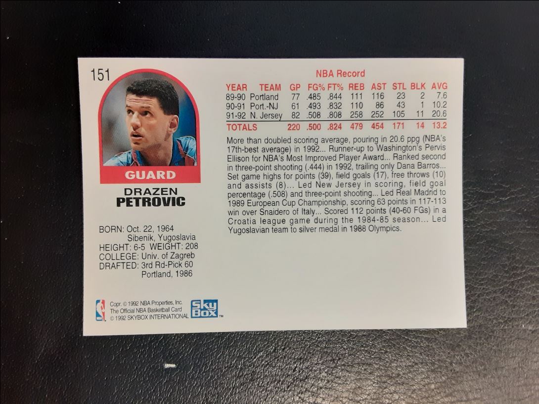 1992 Hoops Drazen Petrovic