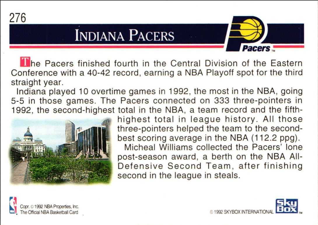 1992 Hoops Indiana Pacers