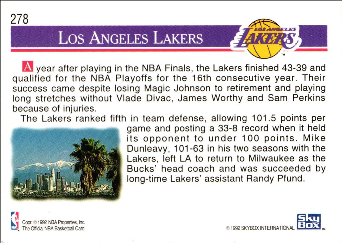 1992 Hoops Los Angeles Lakers